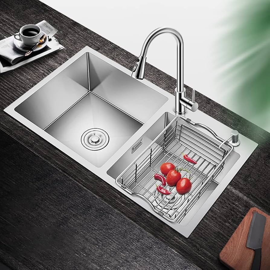 すず２ Kitchen Sink Stainless Steel Sink, 30.7-inch Double Bowl